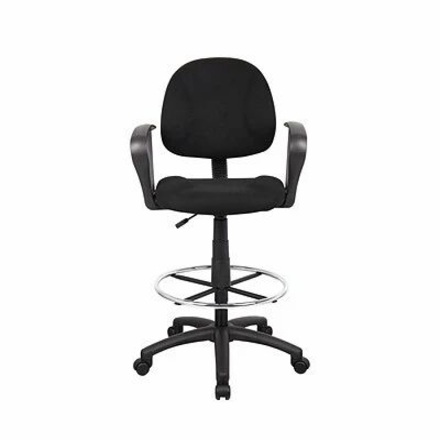 Stools & Ottomans * | Drafting Chairs Boss Ergonomic Works Tweed Fabric Drafting Stool Black (B1617-Bk)