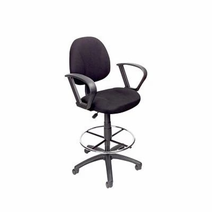 Stools & Ottomans * | Drafting Chairs Boss Ergonomic Works Tweed Fabric Drafting Stool Black (B1617-Bk)