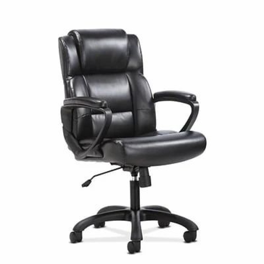 Chairs * | Executive/Managerial Chairs Sadie Mid-Back Executive Chair, Fixed Padded Arms, Black Leather (Bsxvst305)