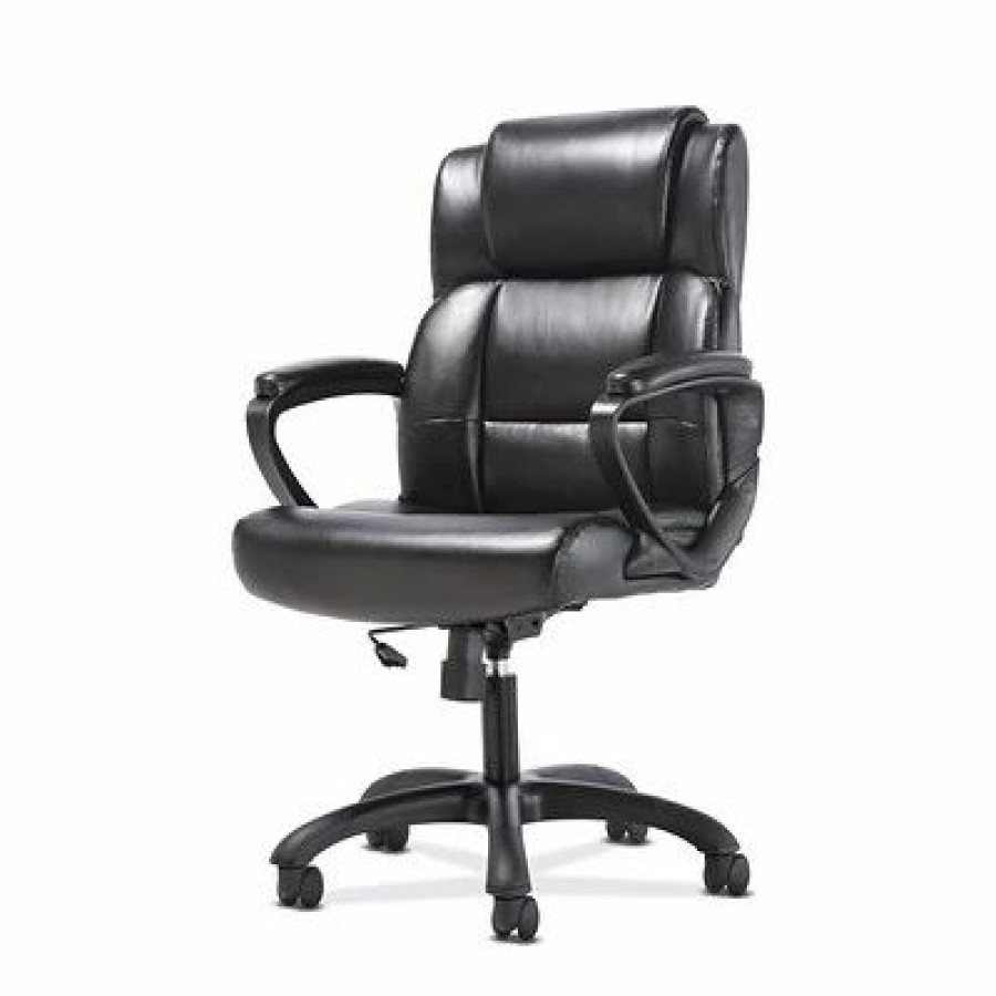 Chairs * | Executive/Managerial Chairs Sadie Mid-Back Executive Chair, Fixed Padded Arms, Black Leather (Bsxvst305)