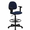 Stools & Ottomans * | Drafting Chairs Flash Furniture Ergonomic Fabric Drafting Stool, Adjustable Arms, Navy Blue (Bt659Nvyarms)