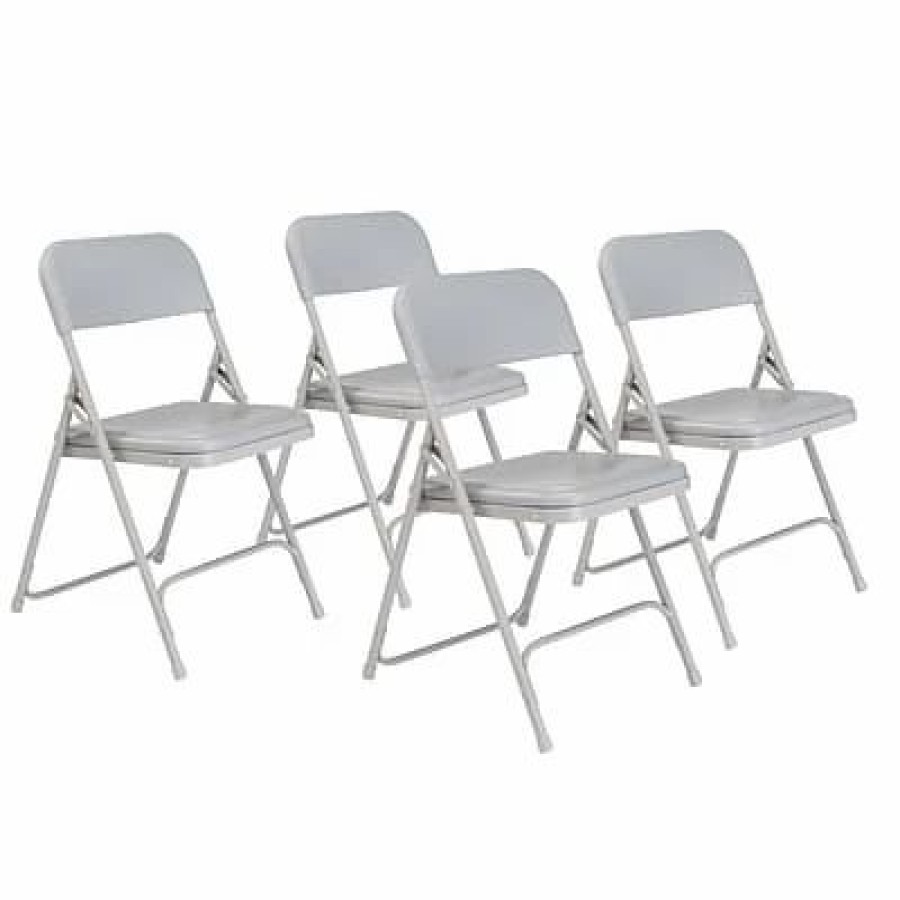 Chairs * | National Public Seating 800 Series Premium Lightweight Steel Frame Plastic Folding Chairs, Gray, 4 Pack (802/4)