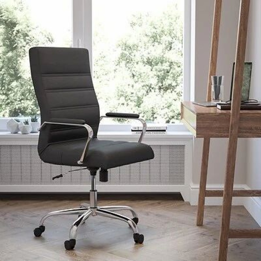 Chairs * | Flash Furniture Executive/Managerial Chairs High Back Black Leather Executive Swivel Office Chair With Chrome Arms [Go-2286H-Bk-Gg]