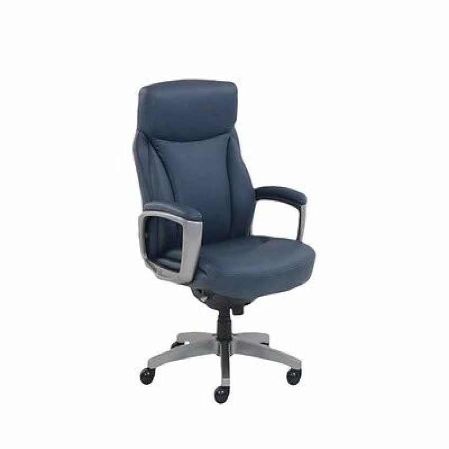 Chairs * | Executive/Managerial Chairs La-Z-Boy Leather Executive Chair, Blue (51447)