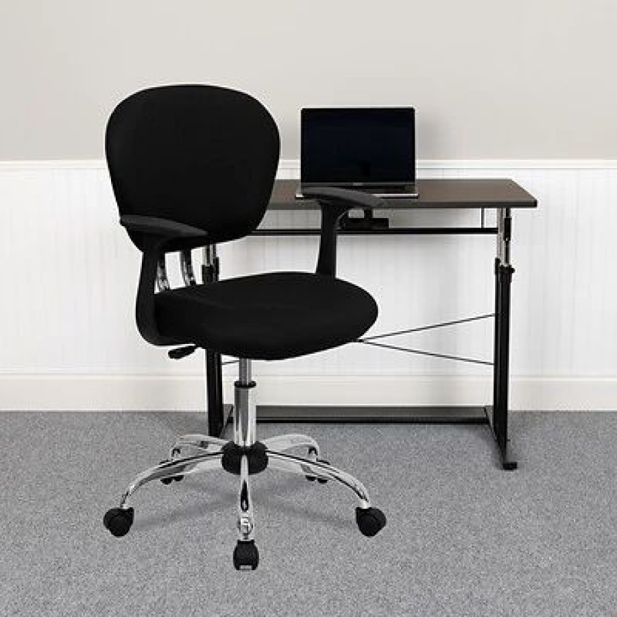 Chairs * | Task Chairs Flash Furniture Mid Back Mesh Task Chair With Arms And Chrome Base, Black