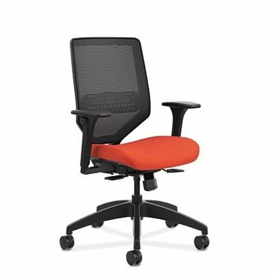 Chairs * | Task Chairs Hon Solve Mesh /Fabric Mid-Back Task Chair, Adjustable Lumbar Support & Arms, Black/Bittersweet (Honsvm1Alc46T)