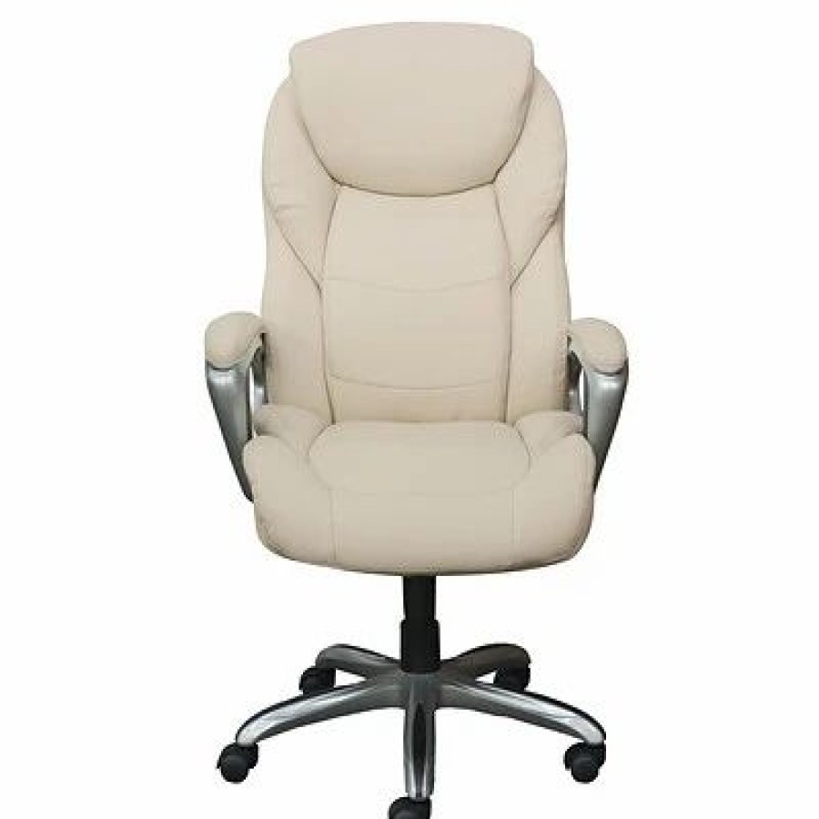 Chairs * | Executive/Managerial Chairs Serta Works My Fit Bonded Leather Executive Office Chair With Active Lumbar Support, Inspired Ivory (Chr200065)