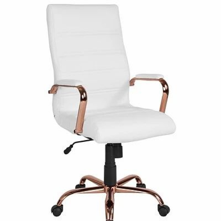 Chairs * | Office Chairs Flash Furniture Ergonomic Faux Leather Swivel Executive Chair, White (Go-2286H-Wh-Rsgld-Gg)