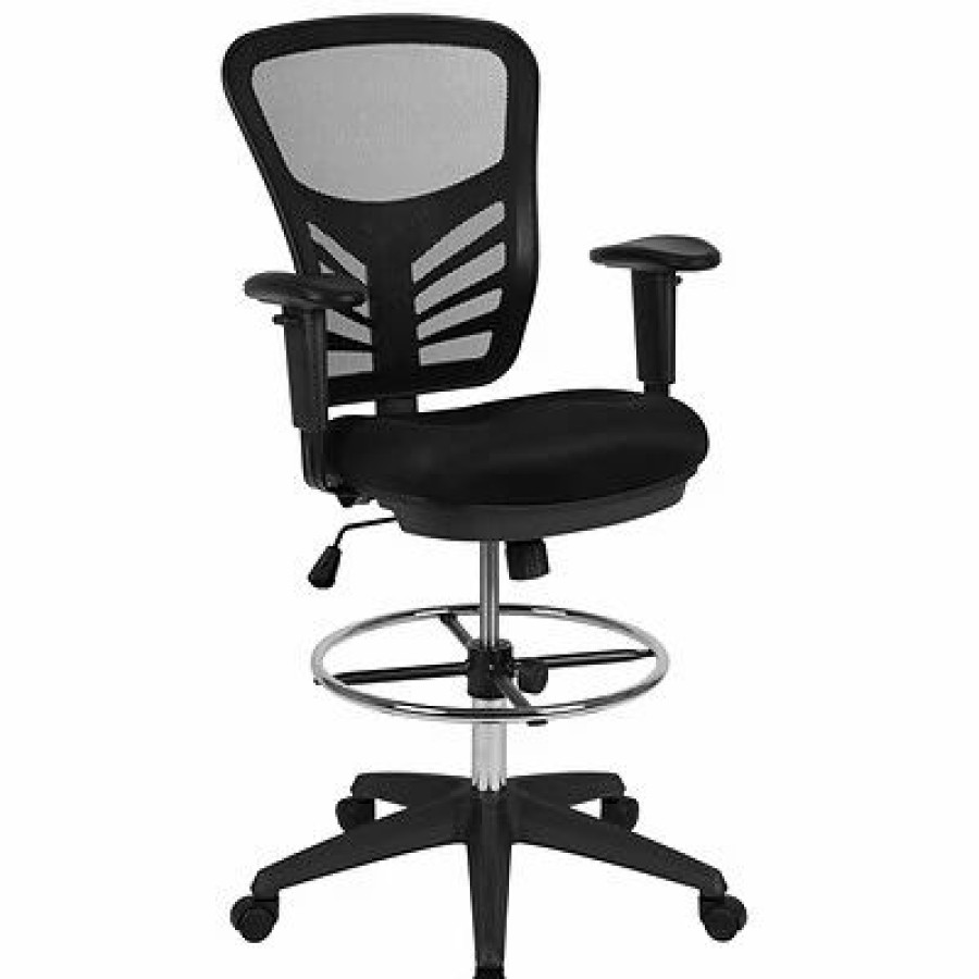 Stools & Ottomans * | Drafting Chairs Flash Furniture Nylon Drafting Chair With Lumbar Support, Black (Hl-0001-1Cblack-Gg)