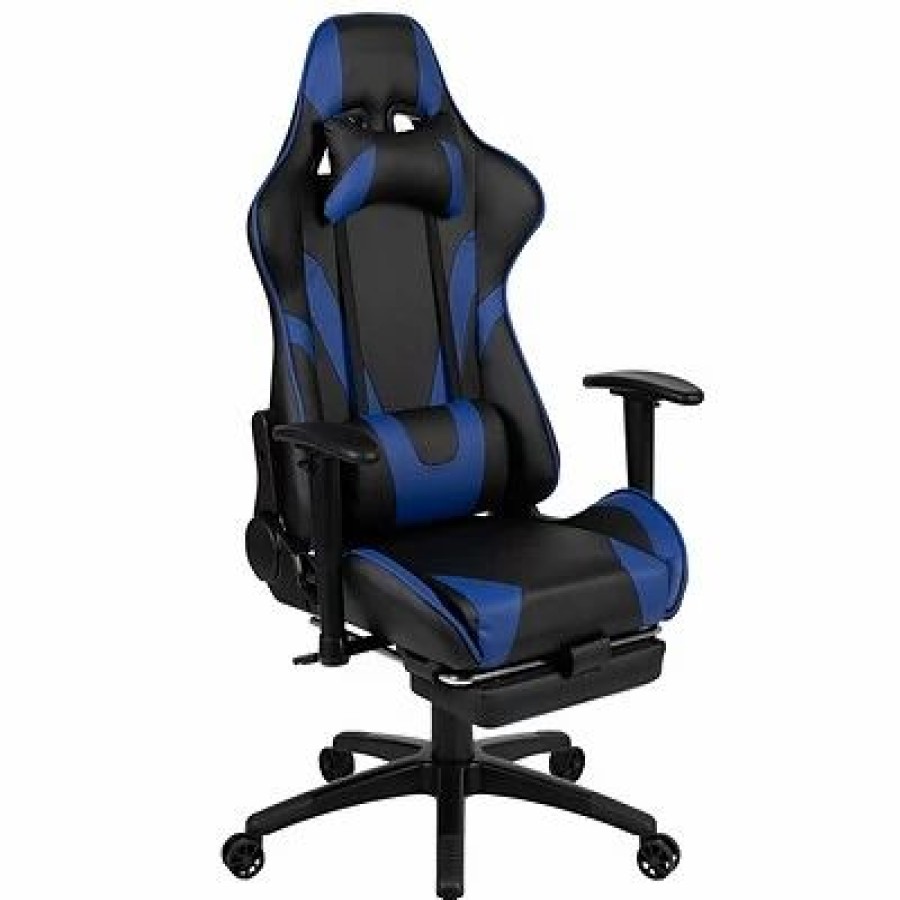 Chairs * | Executive/Managerial Chairs Flash Furniture X30 Ergonomic Leathersoft Swivel Gaming Chair, Blue (Ch187230Bl)