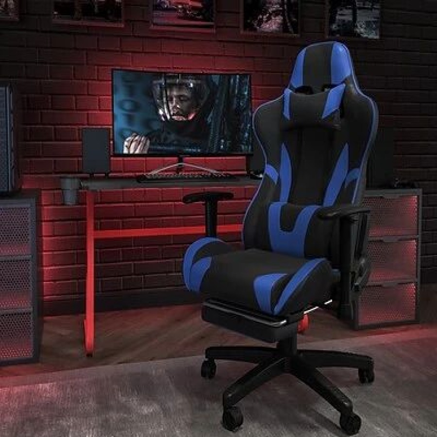 Chairs * | Executive/Managerial Chairs Flash Furniture X30 Ergonomic Leathersoft Swivel Gaming Chair, Blue (Ch187230Bl)