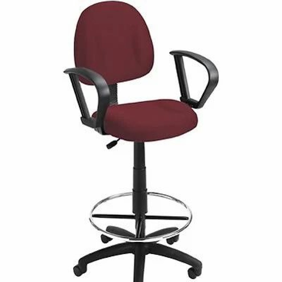 Stools & Ottomans * | Drafting Chairs Boss Deluxe Posture Fabric Drafting Stool With Swivel Base, Burgundy (B1617-By)