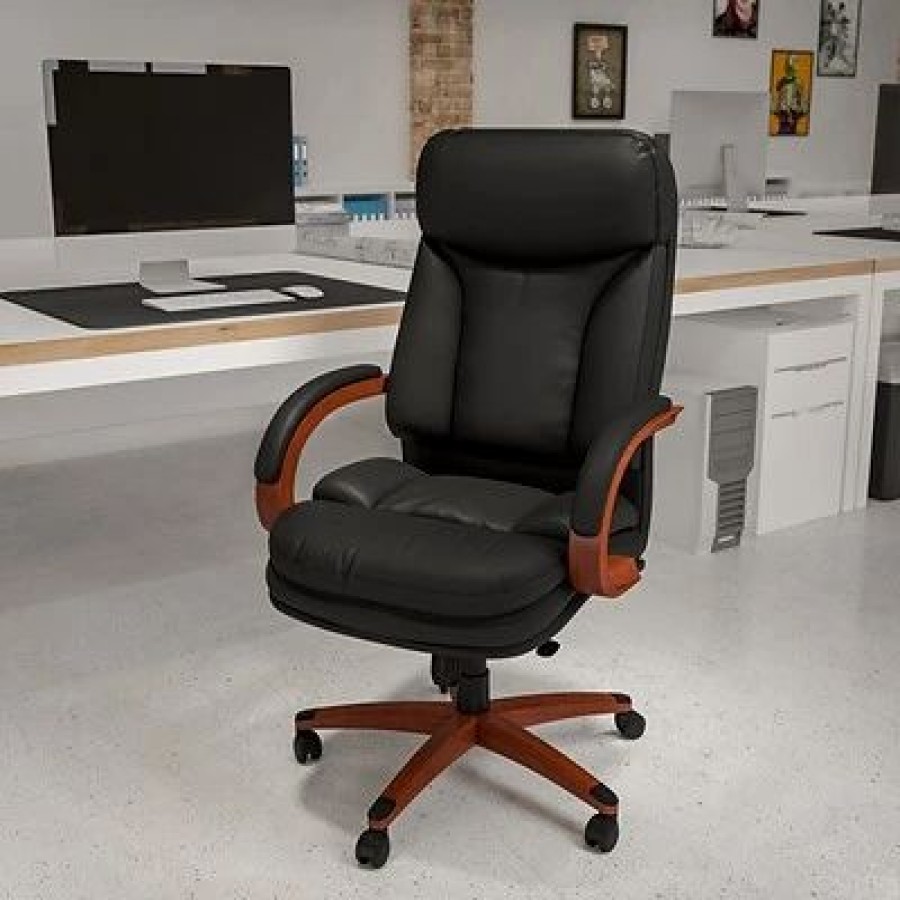 Chairs * | Executive/Managerial Chairs Flash Furniture Leathersoft Executive Chair, Black/Mahogany (Bt-90171H-S-Gg)