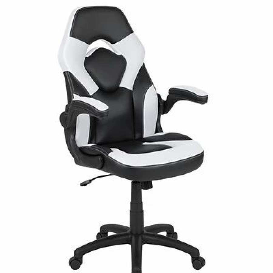 Chairs * | Office Chairs Flash Furniture X10 Ergonomic Leather Swivel Computer And Desk Chair, Black With White Inserts (Ch-00095-Wh-Gg)