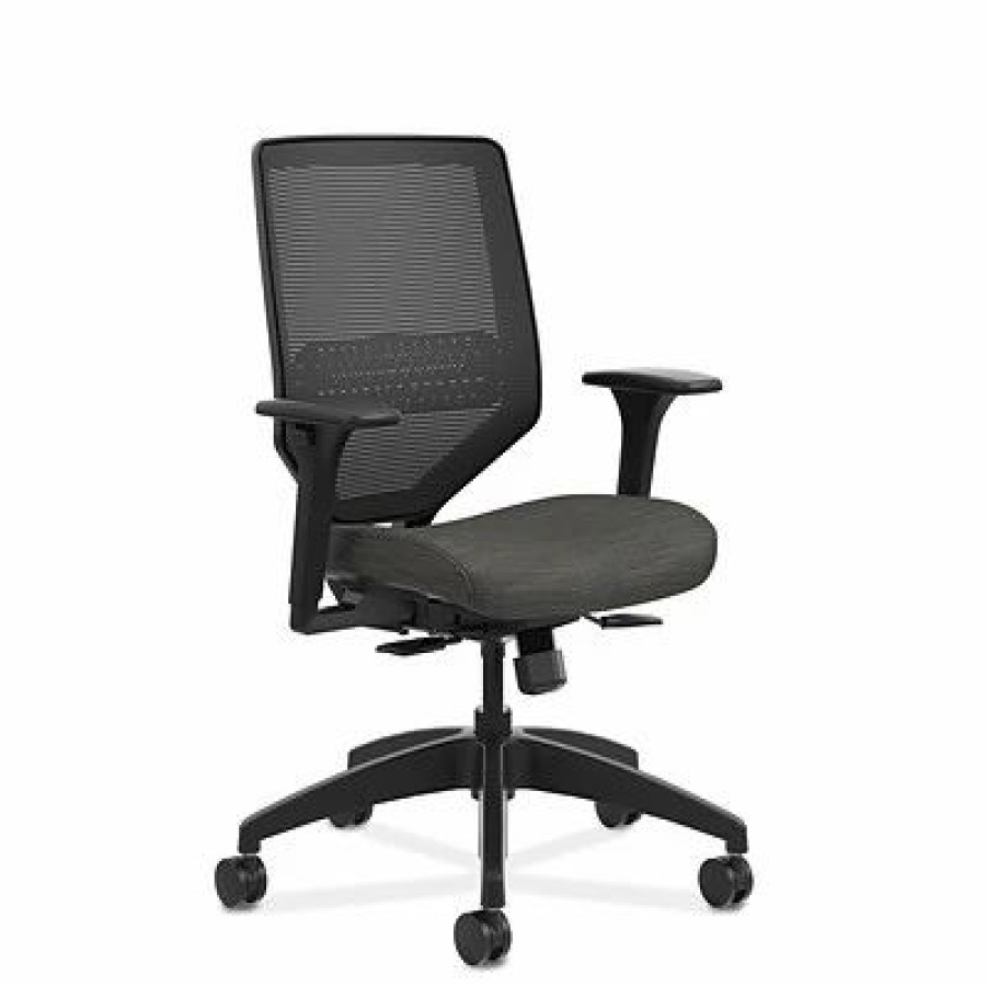 Chairs * | Task Chairs Hon Solve Ilira-Stretch Mesh /Fabric Mid-Back Task Chair, Adjustable Lumbar Support & Arms, Black/Ink (Honsvm1Alc10T)