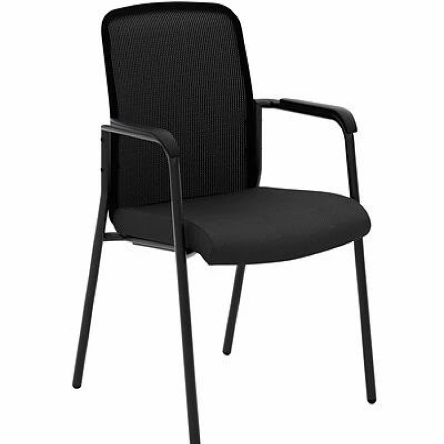 Chairs * | Stacking Chairs Hon Instigate Mesh/Fabric Back Stacking Multi-Purpose Chair, Fixed Arms, Black (Bsxvl518Es10)