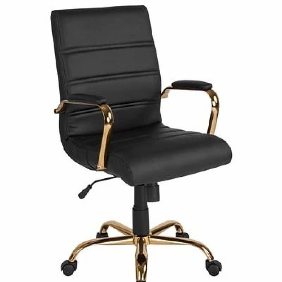 Chairs * | Office Chairs Flash Furniture Ergonomic Faux Leather Swivel Executive Chair, Black (Go-2286M-Bk-Gld-Gg)