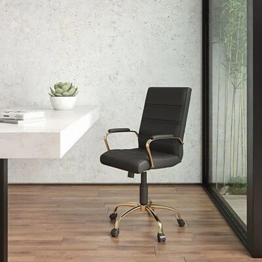 Chairs * | Office Chairs Flash Furniture Ergonomic Faux Leather Swivel Executive Chair, Black (Go-2286M-Bk-Gld-Gg)