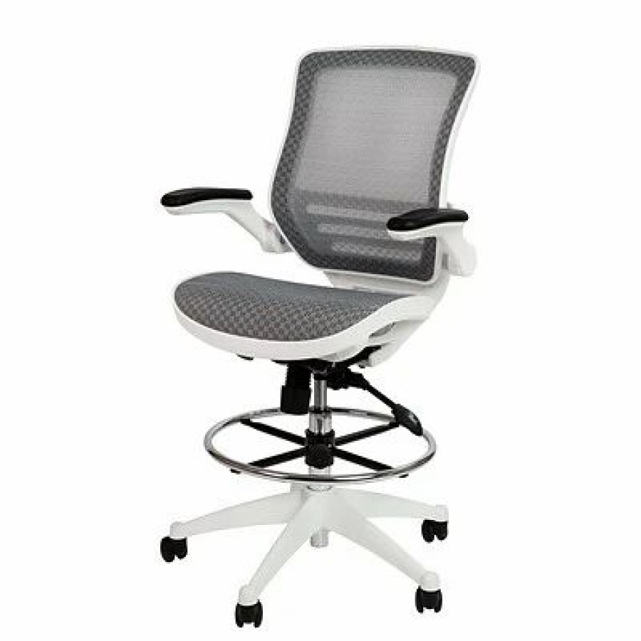 Stools & Ottomans * | Drafting Chairs Flash Furniture Mesh Mid-Back Drafting Stool With Lumbar Support, Gray/White (Bllb8801Xdgrwh)