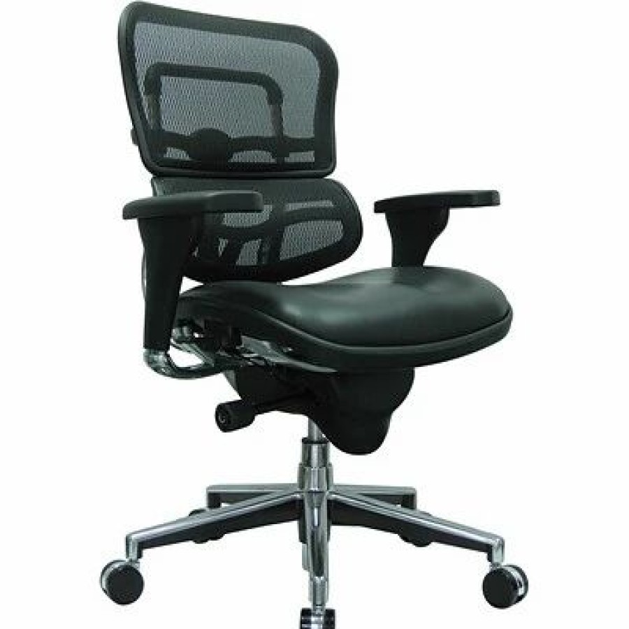 Chairs * | Task Chairs Raynor Eurotech Mesh/Leather Mid Back Ergo Human Chair, Black