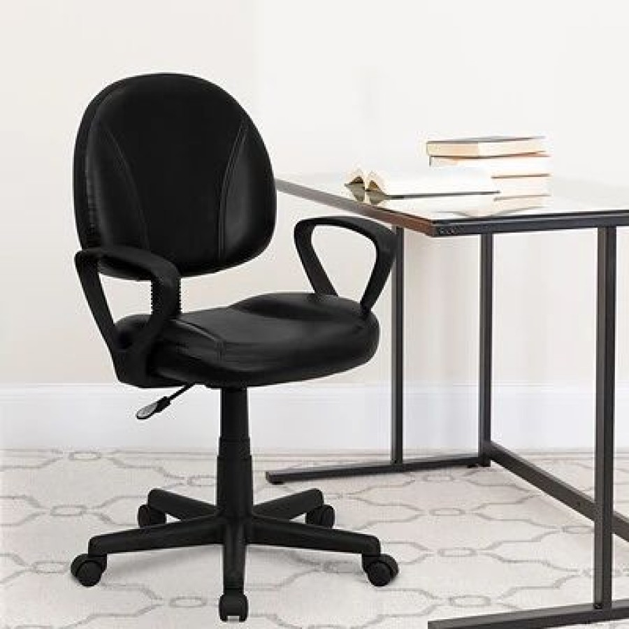 Chairs * | Task Chairs Flash Furniture Mid Back Leather Ergonomic Task Chair With Arms, Black (Bt688Bka)