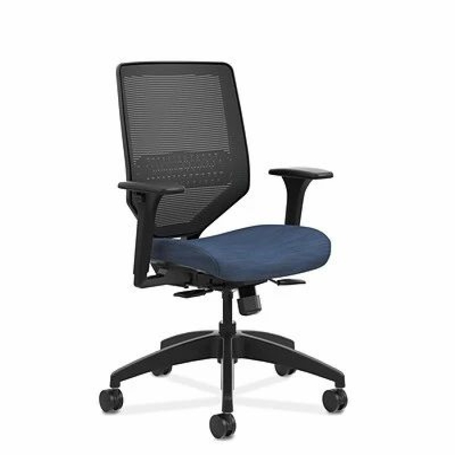 Chairs * | Task Chairs Hon Solve Mesh /Fabric Mid-Back Task Chair, Adjustable Lumbar Support & Arms, Black/Midnight (Honsvm1Alc90T)