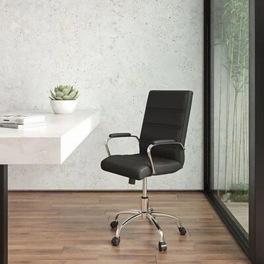 Chairs * | Flash Furniture Executive/Managerial Chairs Mid-Back Black Leather Executive Swivel Office Chair With Chrome Arms [Go-2286M-Bk-Gg]