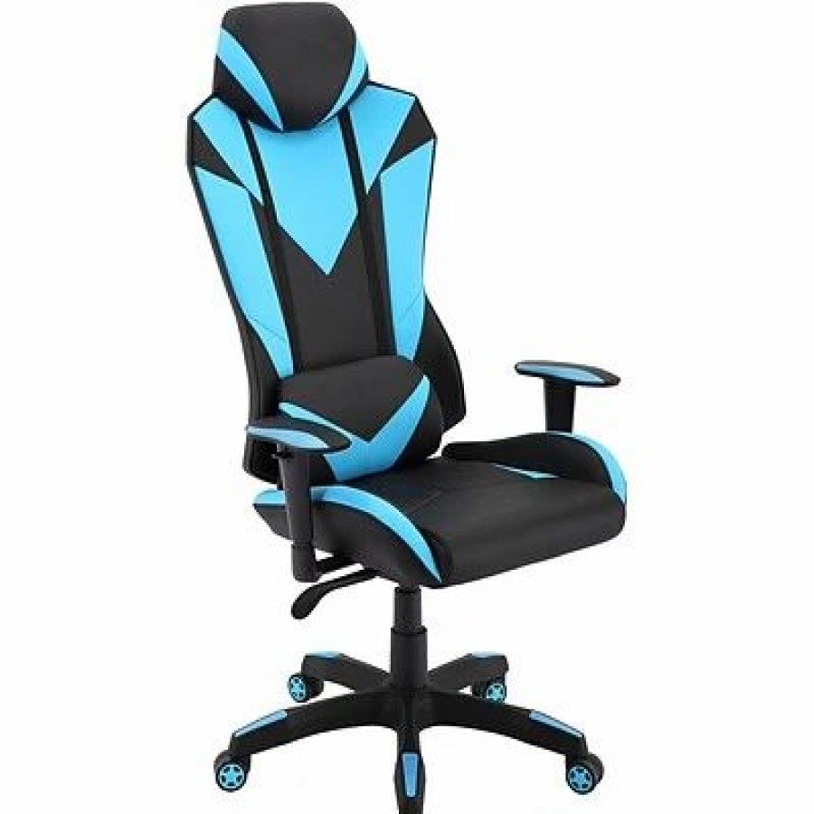 Chairs * | Gaming Chairs Hanover Commando Fabric Ergonomic High-Back Adjustable Gas Lift Seating Gaming Chair, Black And Electric Blue, Hgc0103