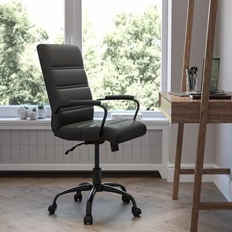 Chairs * | Executive/Managerial Chairs Flash Furniture Ergonomic Leathersoft Swivel Executive Mid-Back Chair, Black (Go2286Mbkbk)