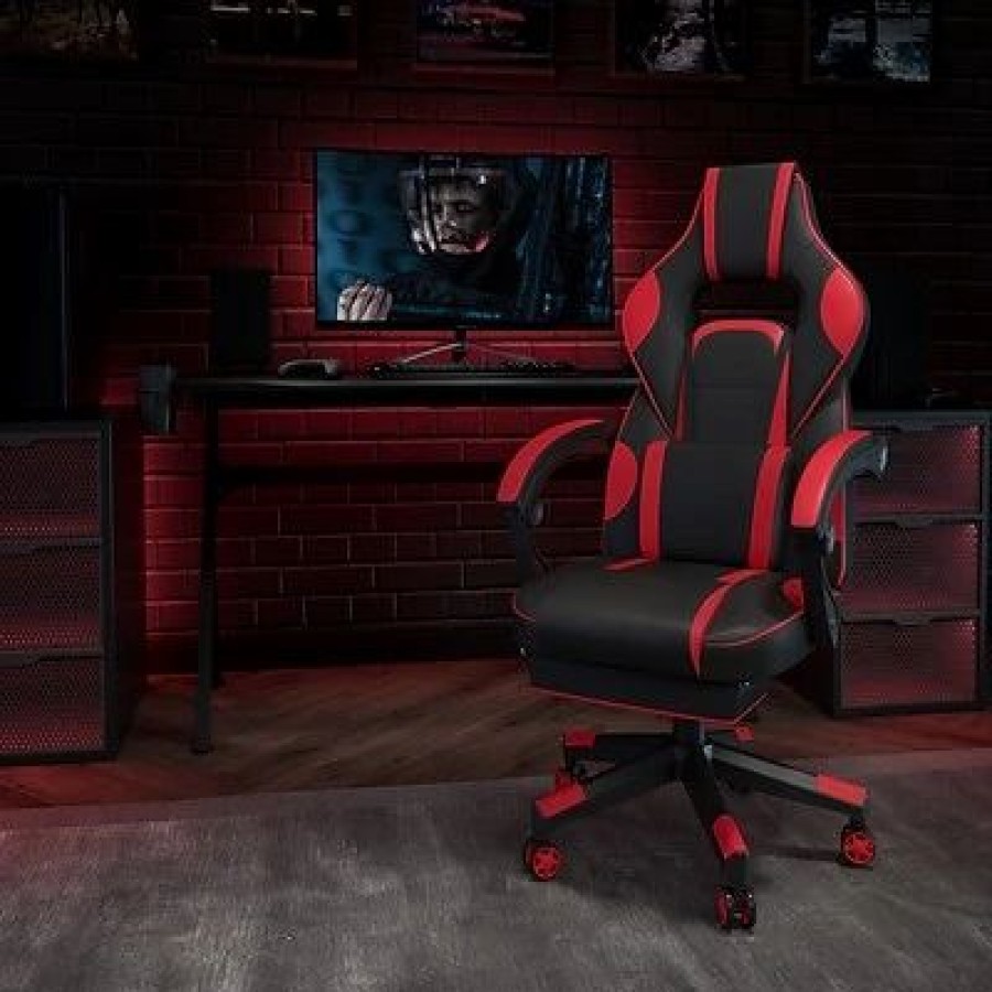 Chairs * | Executive/Managerial Chairs Flash Furniture X40 Ergonomic Leathersoft Swivel Gaming Chair, Red (Ch00288Red)